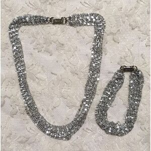 Vintage Spiral Multichain Necklace Bracelet Silver tone Celebrity Signed